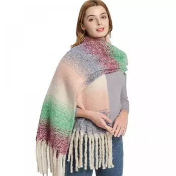 Осенне-зимний толстый шарф с градиентом и кисточками, женская шаль 01#