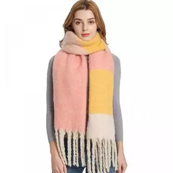 Осенне-зимний толстый шарф с кисточками в тон, толстая шаль 01#