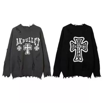 Осенне-зимний толстый свитер для мужчин в корейском стиле, модный свободный японский вязаный свитер, зимнее пальто в гонконгском стиле с ленивой нитью M чёрный