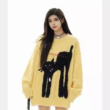 Осенне-зимний толстый свитер для мужчин в корейском стиле, модный свободный японский вязаный свитер, зимнее пальто в гонконгском стиле с ленивой нитью M жёлтый