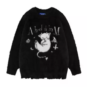 Осенне-зимний толстый свитер для мужчин в корейском стиле, модный свободный японский вязаный свитер, зимнее пальто в гонконгском стиле с ленивой нитью M чёрный