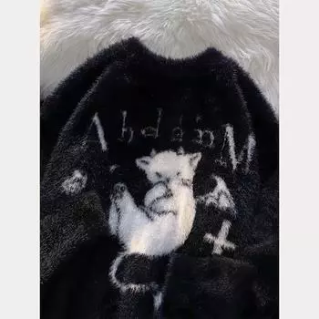 Осенне-зимний толстый свитер для мужчин в корейском стиле, модный свободный японский вязаный свитер, зимнее пальто в гонконгском стиле с ленивой нитью M чёрный