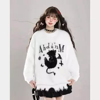 Осенне-зимний толстый свитер мужской модный свободный японский вязаный свитер зимняя повседневная куртка из ниток M чёрный