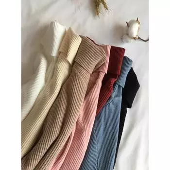 Осенне-зимний толстый свитер, женский вязаный пуловер в рубчик, водолазка с длинным рукавом, тонкий джемпер, мягкий теплый пуловер, Femme One Size белый