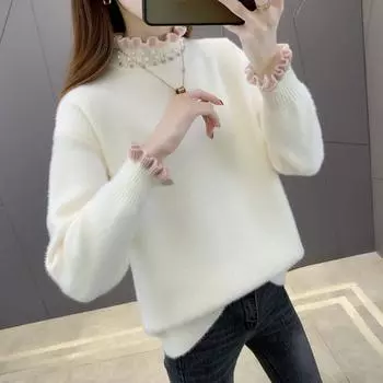 Осенне-зимний толстый свитер, женский вязаный пуловер в рубчик, модный тонкий джемпер с длинными рукавами, мягкий теплый тянущийся Femme One Size розовый