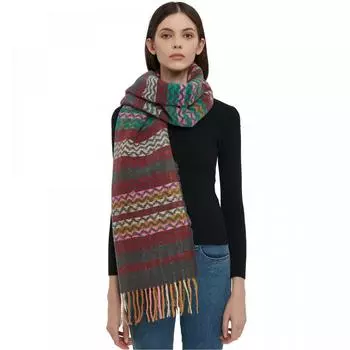 Осенне-зимний толстый волнистый полосатый шарф женский теплый платок с кисточками 2#