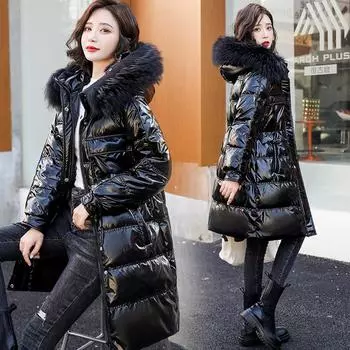 Осенне-зимний тонкий пуховик для женщин, пуховик средней длины с большим воротником и утолщенной курткой S