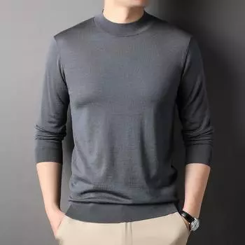 Осенне-зимний тонкий свитер из искусственной шерсти, мужская мода, простой однотонный полуводолазка, мужской свитер с длинными рукавами и вязаным низом 105/M