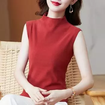 Осенне-зимний тонкий теплый жилет из немецкого бархата с полувысоким воротом, женская базовая рубашка без рукавов M темно-коричневого