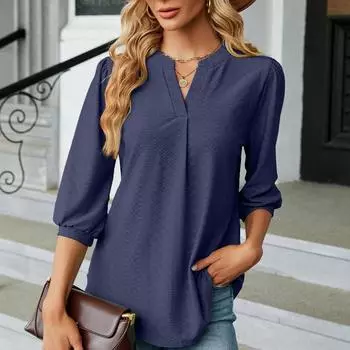 Осенне-зимний топ женский однотонный кружевной V-образный воротник жаккардовая свободная блузка с половиной рукавом S