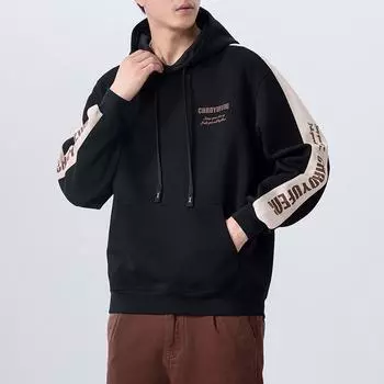 Осенне-зимний тяжелый американский контрастный цвет с длинными рукавами и капюшоном свитер мужской свободный большой размер молодежная повседневная куртка с длинными рукавами Tide M чёрный