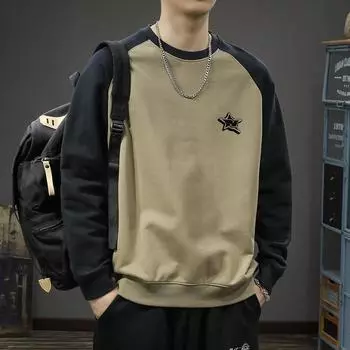 Осенне-зимний тяжелый ретро-трендовый мужской свитер с круглым вырезом, свободный, большого размера, американский контрастный цвет плеча, пуловер, куртка M