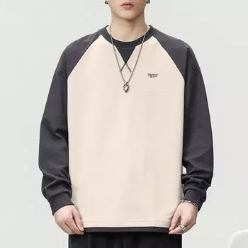 Осенне-зимний тяжелый свободный свитер большого размера с круглым вырезом, мужской повседневный японский топ с вышитыми буквами M бежевый