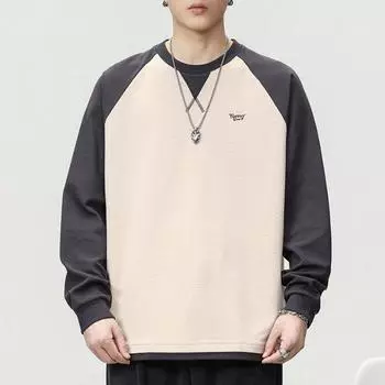 Осенне-зимний тяжелый свободный свитер большого размера с круглым вырезом, мужской повседневный японский топ с вышитыми буквами M бежевый