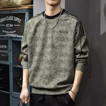 Осенне-зимний трендовый брендовый полосатый мужской свитер с круглым вырезом из бархата в американском стиле в стиле ретро со свободными плечами и длинными рукавами S коричневый