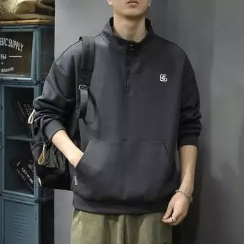 Осенне-зимний трендовый брендовый тяжелый ретро-свитер с полумолнией, мужской свободный свитер большого размера в американском спортивном и развлекательном стиле, куртка с длинными рукавами M серый