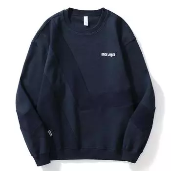 Осенне-зимний трендовый брендовый тяжелый ретро-свитер с круглым вырезом, мужской свободный большой размер, повседневная куртка с длинными рукавами в американском стиле M чёрный