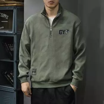 Осенне-зимний трендовый брендовый тяжелый ретро-вязаный свитер с полумолнией, мужская свободная куртка большого размера в американском стиле для отдыха на осень M серый