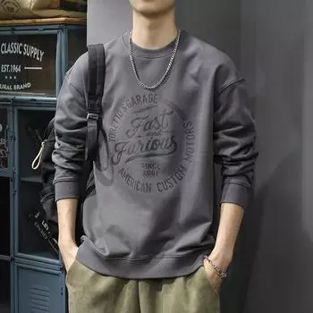 Осенне-зимний трендовый британский повседневный свитер с круглым вырезом, мужская свободная куртка большого размера из чистого хлопка в стиле ретро с длинными рукавами M хаки