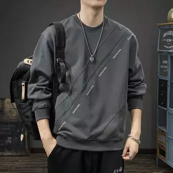Осенне-зимний трендовый фирменный дизайн Sense Splicing круглый вырез свитер мужской свободный большой размер американский ретро тяжелый длинный рукав топ M чёрный