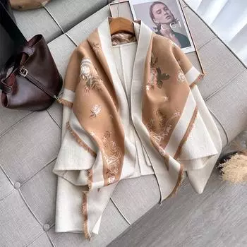 Осенне-зимний треугольный шарф с принтом роз, утолщенный теплый шарф, шаль для комнаты с кондиционером, для улицы, для женщин 135cm красный