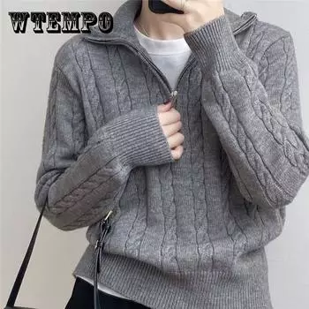 Осенне-зимний трикотаж Винтаж Жареное тесто Twists Водолазка с застежкой-молнией на половину длины Женское свободное пальто Топ One size розовый