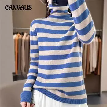 Осенне-зимний трикотаж, женская полосатая рубашка с низом, пуловер с наборным воротником, свободный свитер из флиса Andy S темно-синий