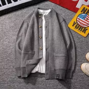 Осенне-зимний трикотажный свитер, тренд, простой повседневный кардиган, свитер для мужчин, прямая трансляция M чёрный