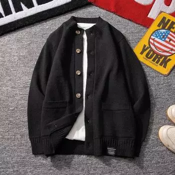 Осенне-зимний трикотажный свитер, тренд, простой повседневный кардиган, свитер для мужчин, прямая трансляция M серый