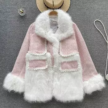 Осенне-зимний твидовый утепленный меховой мех знаменитостей, маленький ароматный ветер, свободный твидовый жакет для женщин