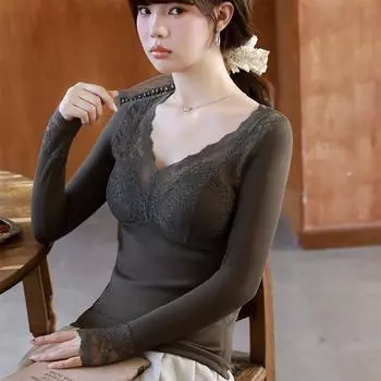 «Осенне-зимний ультрамягкий кружевной теплый жилет с фиксированными чашечками - утолщенное цельное базовое пальто из детского бархата» Extra Large