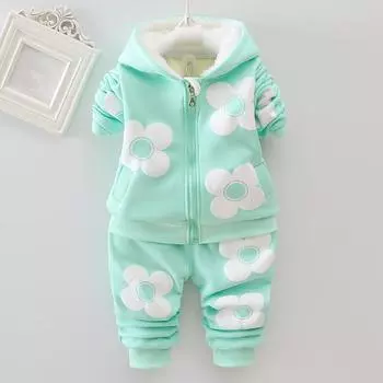 Осенне-зимний утепленный костюм для девочек, топ на молнии с капюшоном + хлопковые штаны, комплект из двух предметов 120