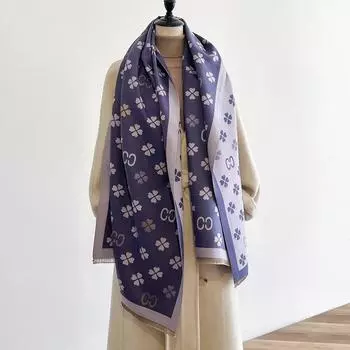 Осенне-зимний утолщенный двухсторонний шарф с четырьмя листами клевера, модный и простой, двухцелевой, большой, теплый шарф с бахромой для женщин 180*70 серый