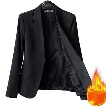 Осенне-зимний утолщенный формальный женский пиджак с длинным рукавом, профессиональная черная рабочая одежда, пальто M