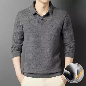 Осенне-зимний утолщенный мужской свитер с лацканами, свободный повседневный свитер для среднего возраста, зимний базовый свитер из синели M зелёный