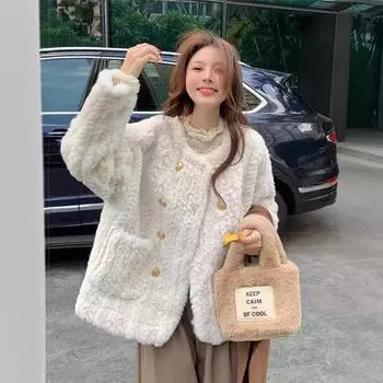 Осенне-зимний утолщенный плюшевый топ женский зимний маленький ароматный короткий искусственный мех куртка молодой S 80-47.5 kg