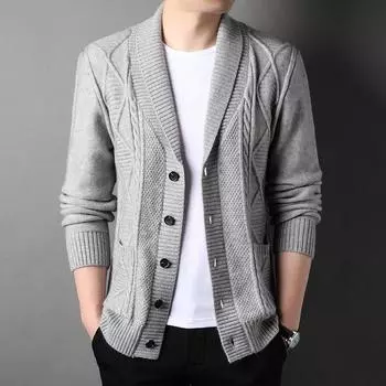 Осенне-зимний утолщенный повседневный свитер, мужской вязаный свитер, куртка, ретро-кардиган с V-образным вырезом, мужская вязаная одежда M