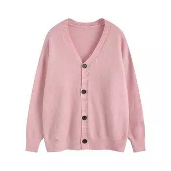 Осенне-зимний утолщенный вязаный кардиган свитер мужской и женский повседневный вязаный жакет с V-образным вырезом M розовый