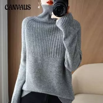 Осенне-зимний утолщенный женский свитер с высоким воротом, свободный ленивый воротник, длинный рукав, пуловер, трикотажная нижняя часть рубашки
