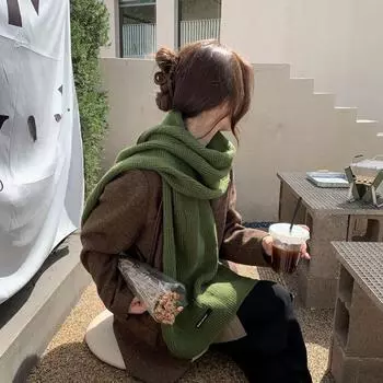 Осенне-зимний винтажный стильный сетчатый утолщенный теплый вязаный женский шарф зелёный