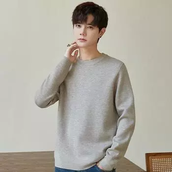Осенне-зимний внутренний свитер, однотонный, высококачественный свитер с круглым вырезом, свободный тренд, повседневный мужской вязаный свитер M
