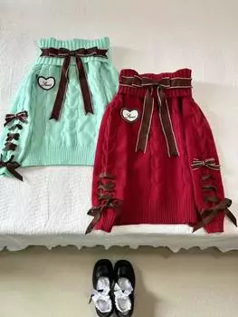 Осенне-зимний вязаный бант из 2 предметов, женский винтажный шикарный тонкий свитер с длинными рукавами и открытыми плечами + кружевная юбка с высокой талией, новый костюм S дубильная кора