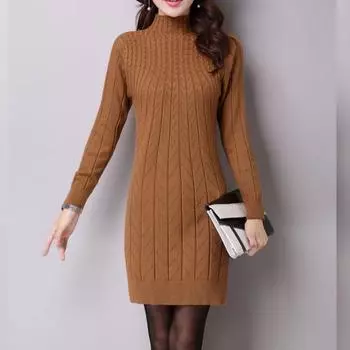 Осенне-зимний вязаный хлопковый свитер, платья, женский пуловер с высоким воротником, женское вязаное платье XXXL бордовый