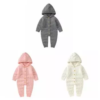 Осенне-зимний вязаный комбинезон с капюшоном для новорожденных мальчиков и девочек, комбинезон, цельный боди, верхняя одежда M