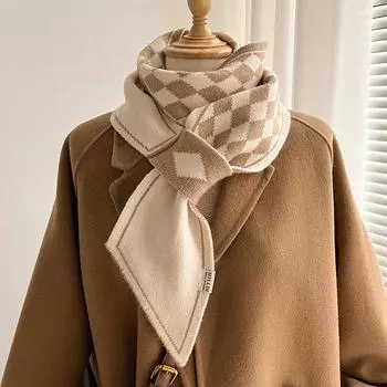 Осенне-зимний вязаный шарф с ромбовидной решеткой, женский теплый шарф зелёный