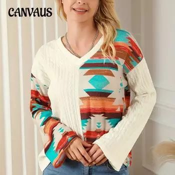 Осенне-зимний вязаный свитер для женщин больших размеров с принтом и длинными рукавами S абрикосовый