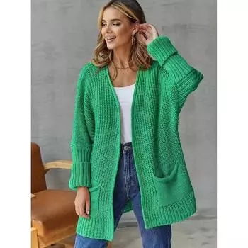 Осенне-зимний вязаный свитер с длинным рукавом для женщин, модный однотонный свободный кардиган, пальто, повседневная элегантная верхняя одежда больших размеров, свитера 24933 One Size белый