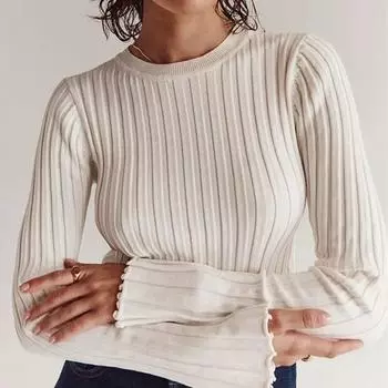 Осенне-зимний вязаный свитер с круглым вырезом, повседневная одежда, модная нижняя рубашка с длинными рукавами, однотонный трикотаж, женский элегантный 30290 S белый