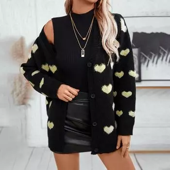 Осенне-зимний вязаный свитер с V-образным вырезом Love средней длины кардиган свитер для женщин S розовый