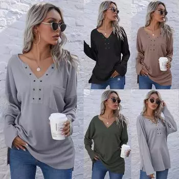 Осенне-зимний вязаный свитер с V-образным вырезом и карманом S чёрный